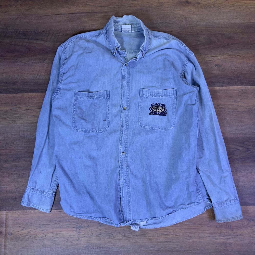 Vintage Arctic Wear Mens Denim Shirt Light Wash Cat's Pride Arctic‎ Cat Large